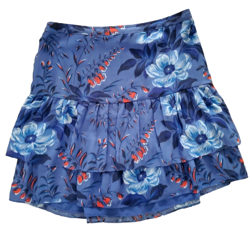 Ann Taylor Loft Blue & Red Chiffon Layered Ruffle Mini Skirt Sz 4